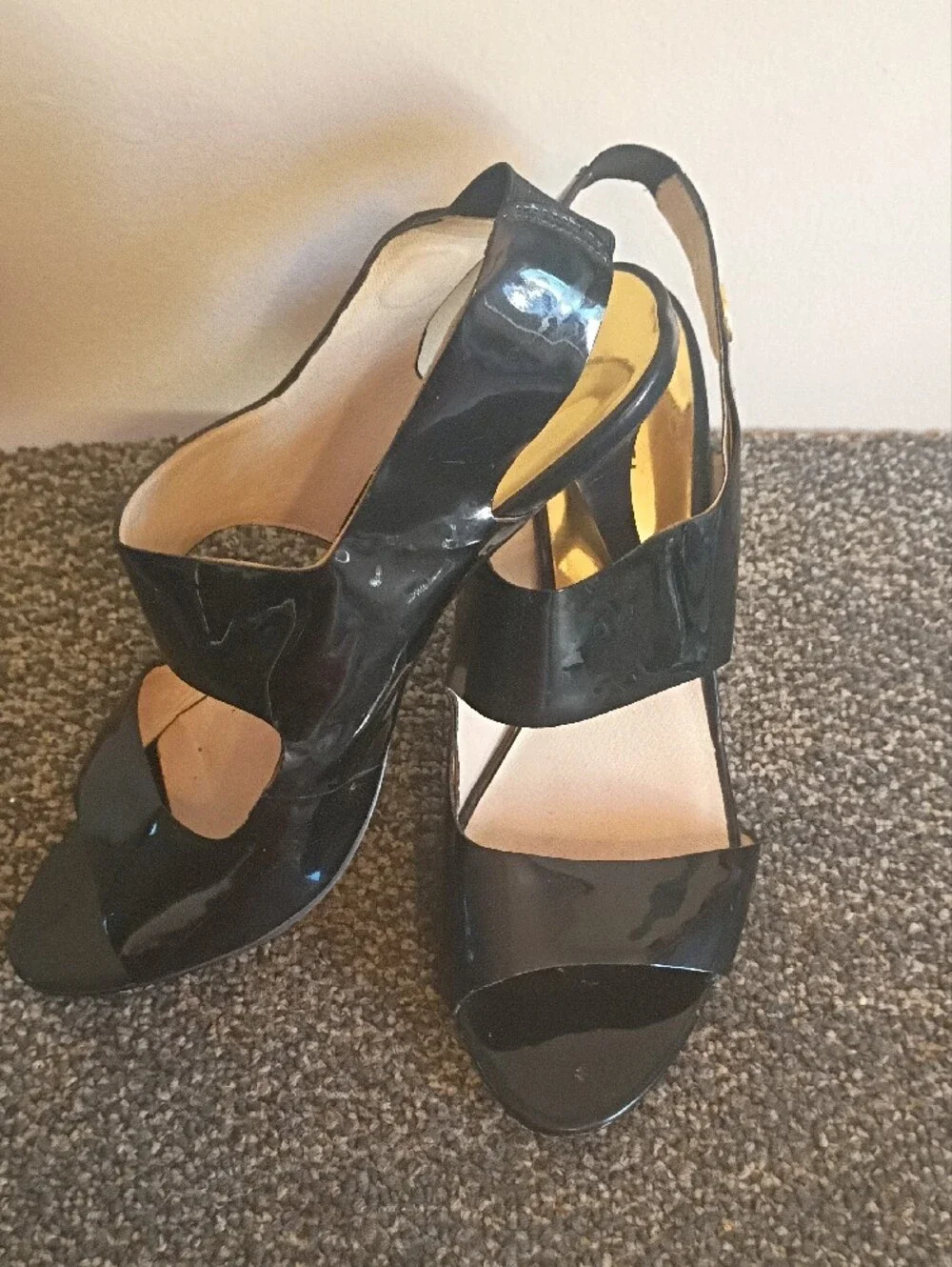 Michael Kors Black Patent Open-Toe Slingback Heels
